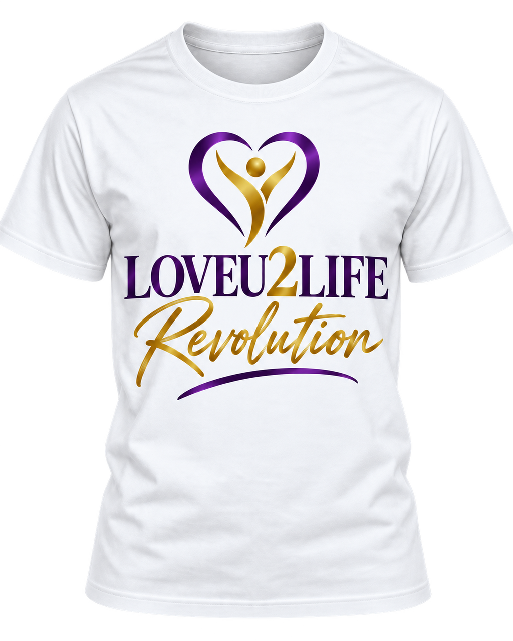 LOVEU2LIFE Revolution Tee Purple & Gold, front view