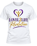 LOVEU2LIFE Revolution Tee Purple & Gold, front view