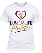 LOVEU2LIFE Revolution Tee Purple & Gold, front view