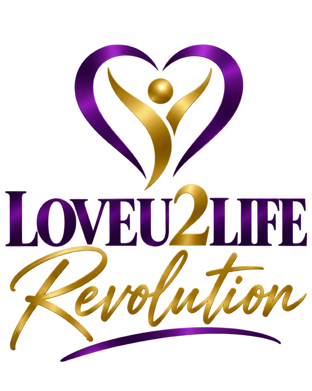 Close-up of Purple & Gold LOVEU2LIFE Revolution print