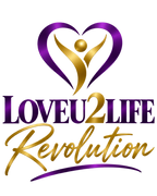 Close-up of Purple & Gold LOVEU2LIFE Revolution print