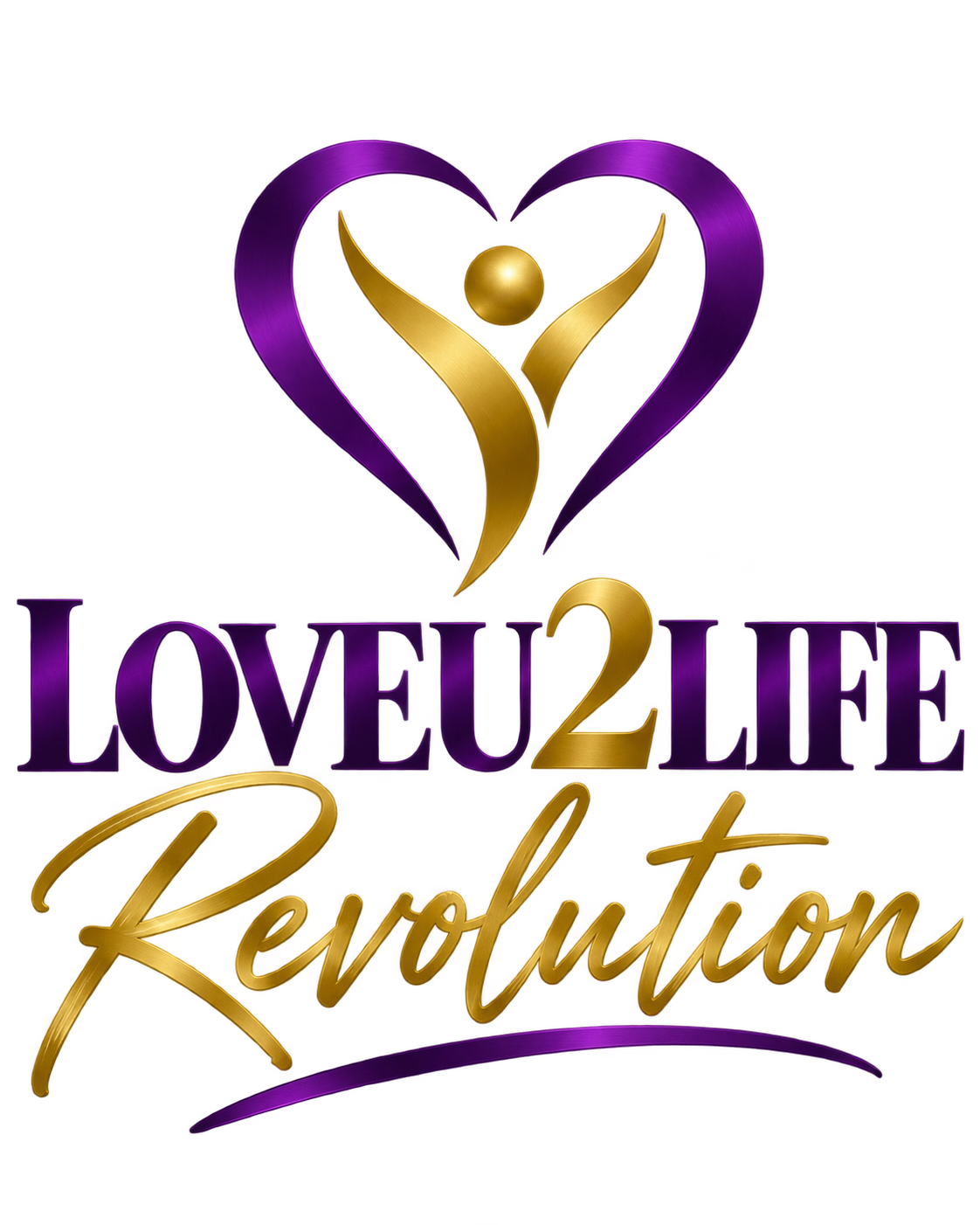 Close-up of Purple & Gold LOVEU2LIFE Revolution print