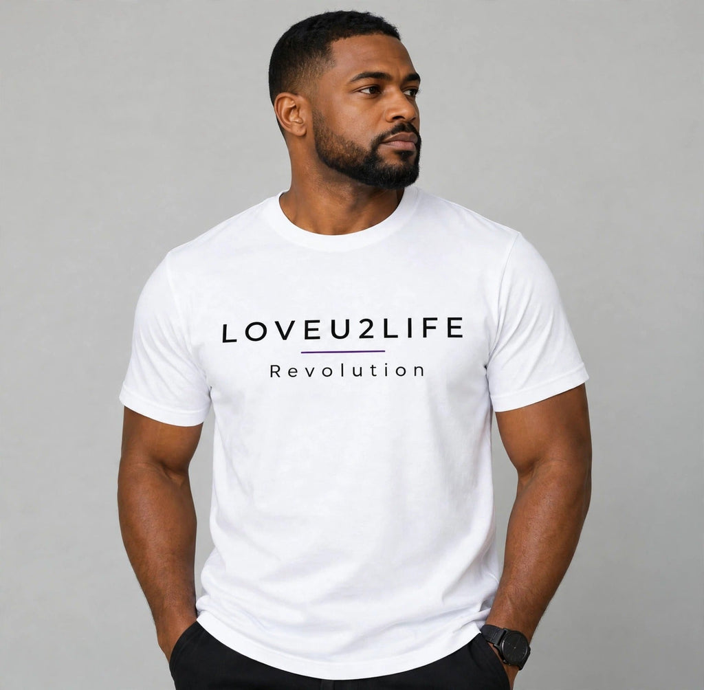 Model wearing LOVEU2LIFE Revolution Tee Minimal Black