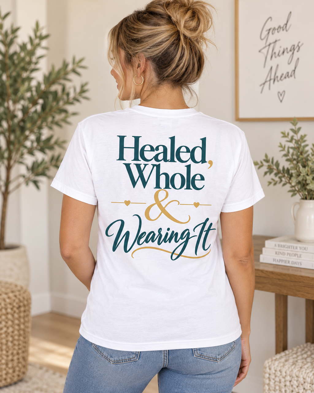 White Healed, Whole & Wearing It Signature Tee lifestyle image