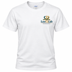 White LoveU2Life Ministries signature tee, back product view