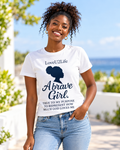Young Black woman wearing the LoveU2Life A Brave Girl tee outdoors