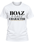 BOAZ He Looked at Character tee, white shirt with black print, front view