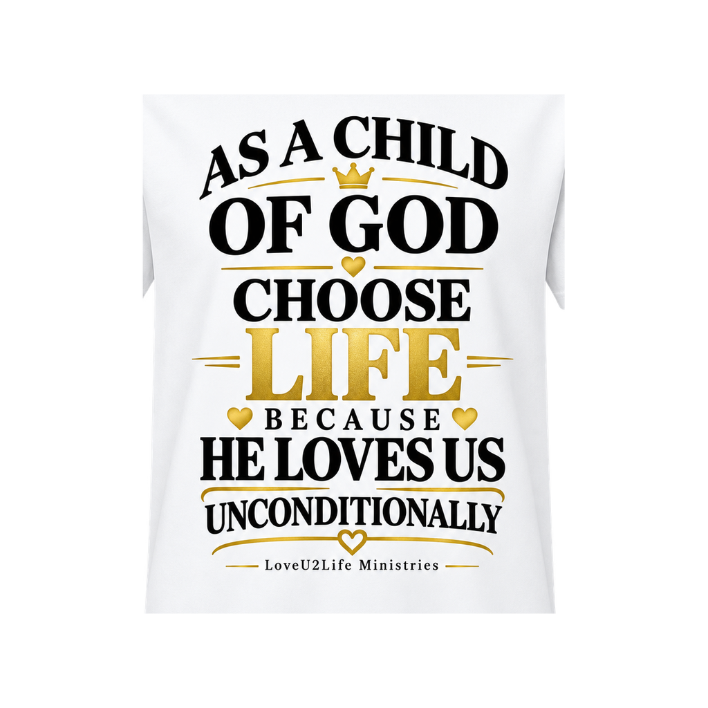 White | Child of God Tee print close-up