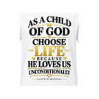 White | Child of God Tee print close-up