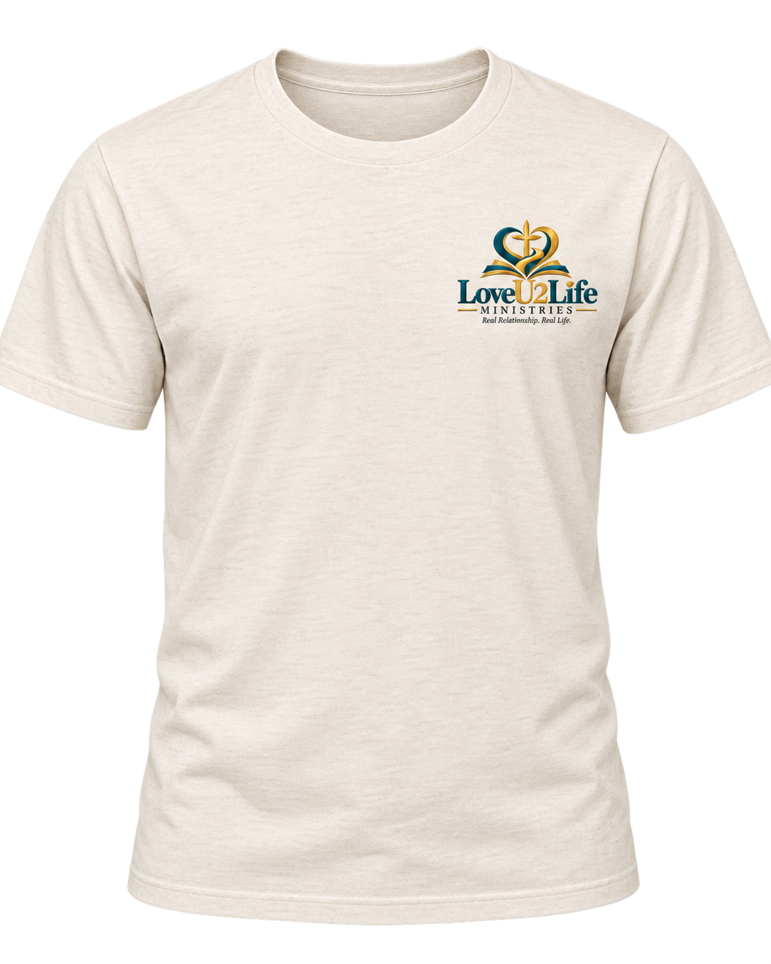 Natural Healed, Whole & Wearing It Signature Tee, front product view with LoveU2Life Ministries chest logo