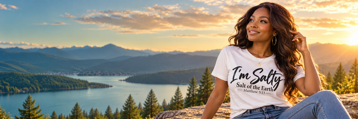 Black woman wearing the LoveU2Life I'm Salty limited edition tee