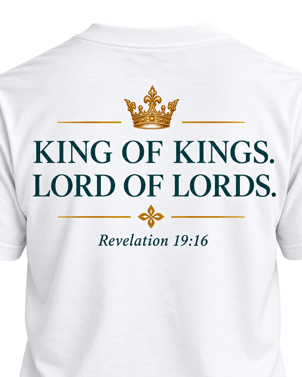Close-up of the King of Kings Lord of Lords back design and Revelation 19:16