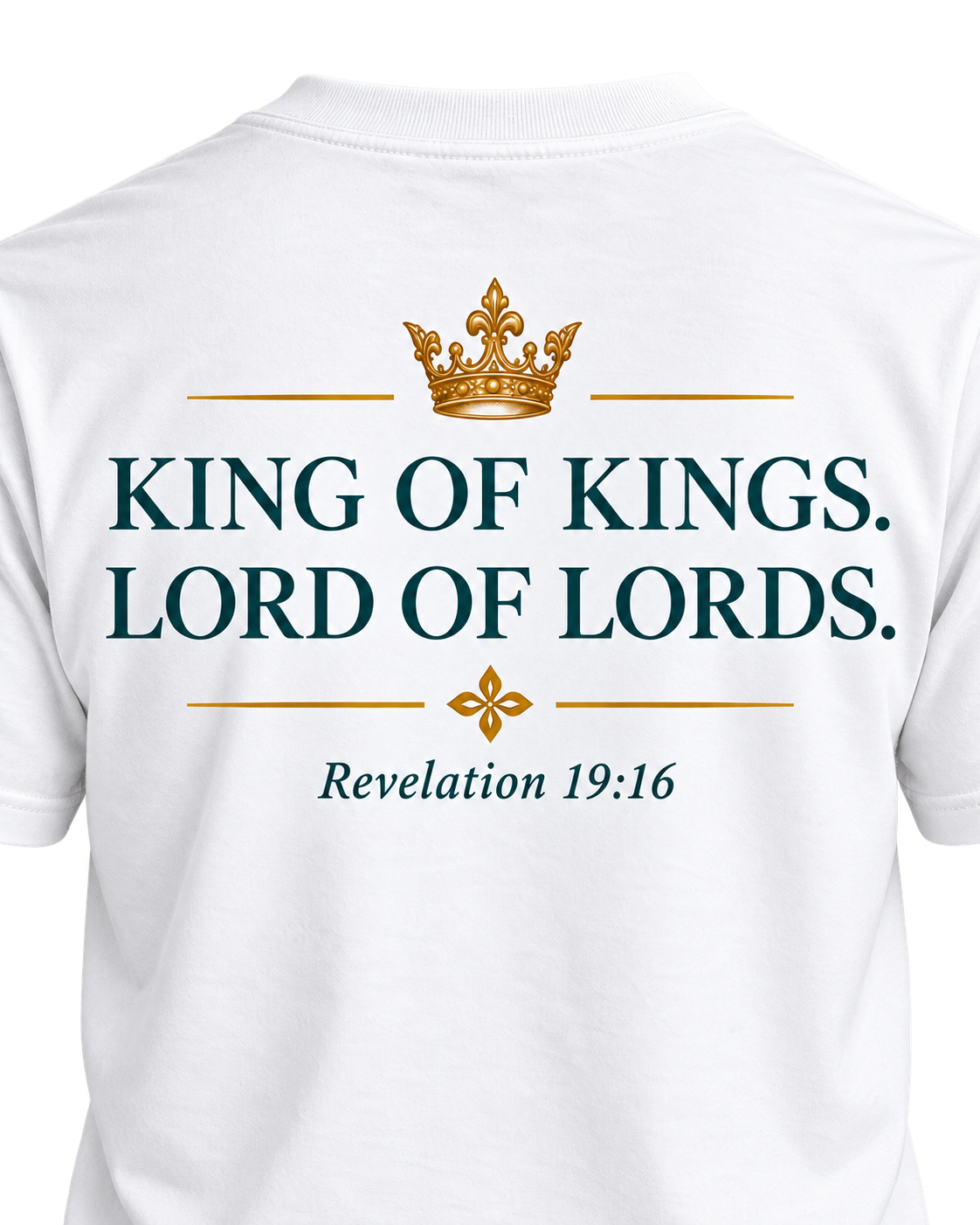 Close-up of the King of Kings Lord of Lords back design and Revelation 19:16