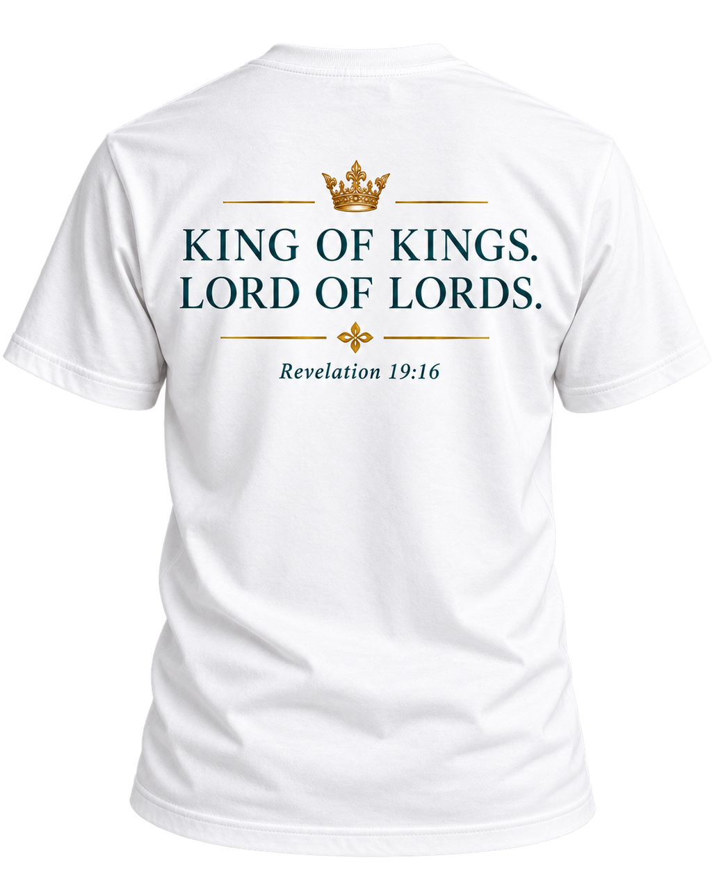 LoveU2Life Jesus King of Kings tee in white, back view with Revelation 19:16