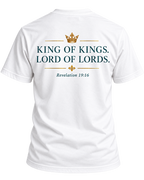 LoveU2Life Jesus King of Kings tee in white, back view with Revelation 19:16