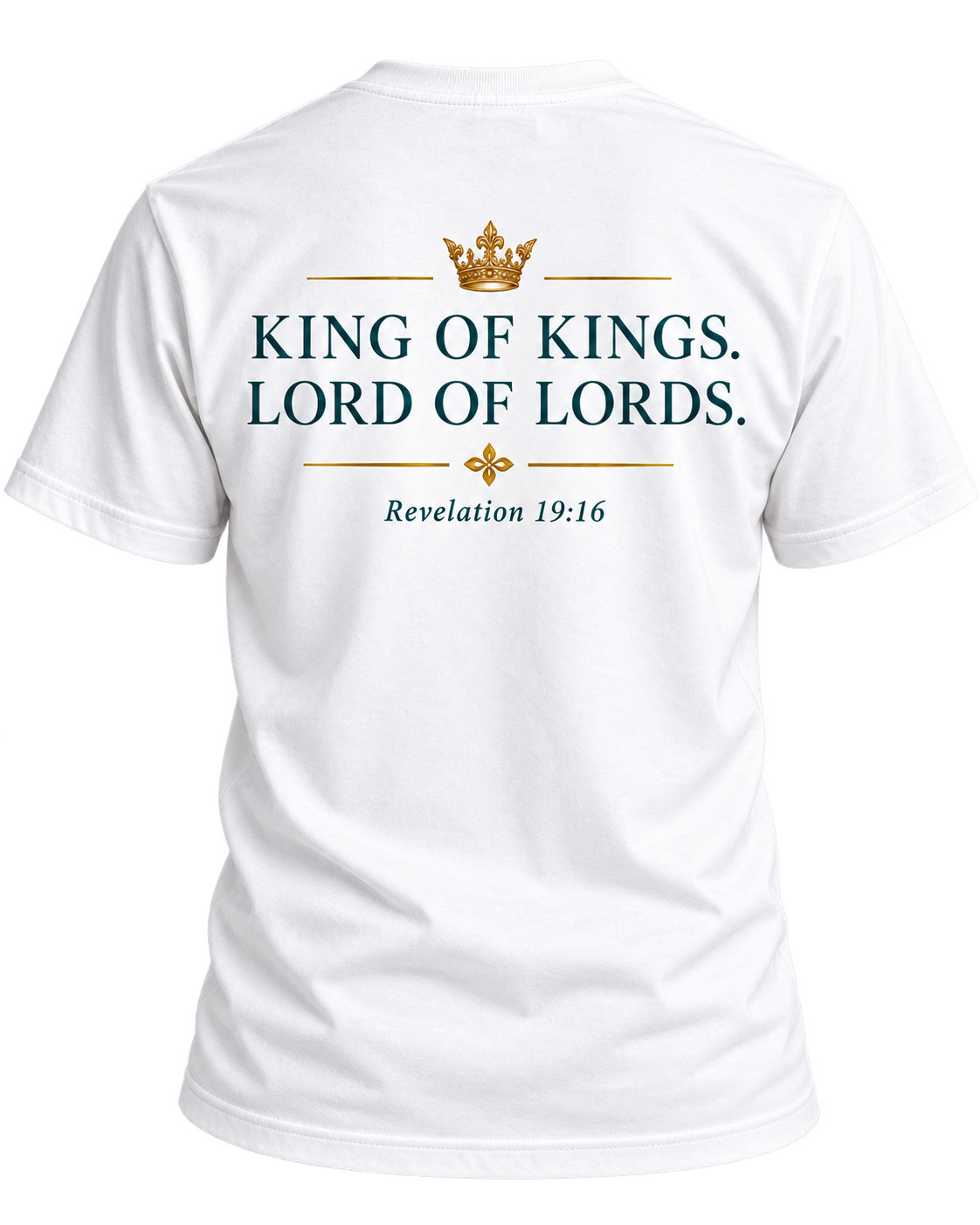 LoveU2Life Jesus King of Kings tee in white, back view with Revelation 19:16