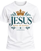 LoveU2Life Jesus King of Kings tee in white, front view