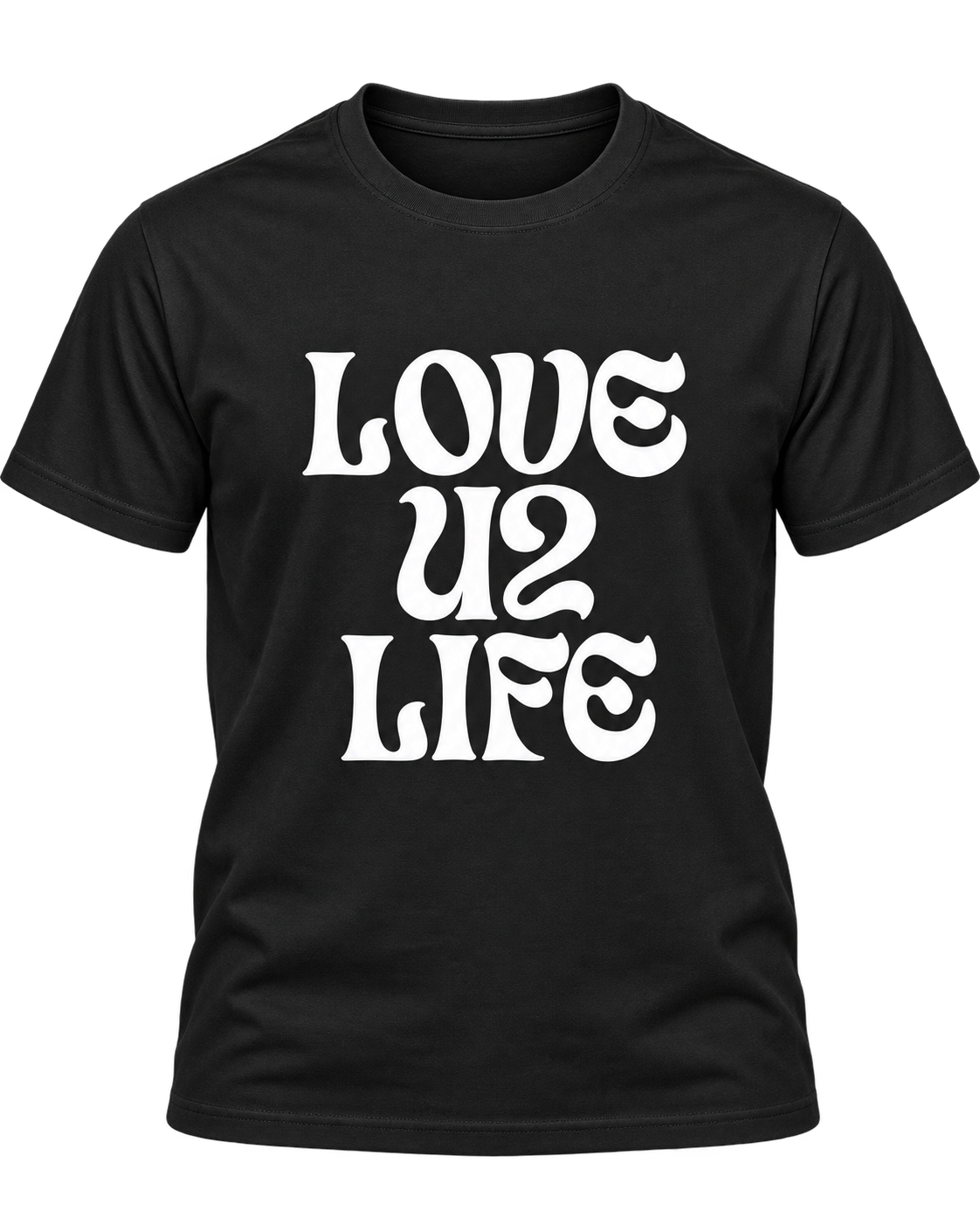 Love U2 Life Retro Tee, black shirt with white print