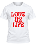 Love U2 Life Retro Tee, white shirt with red print