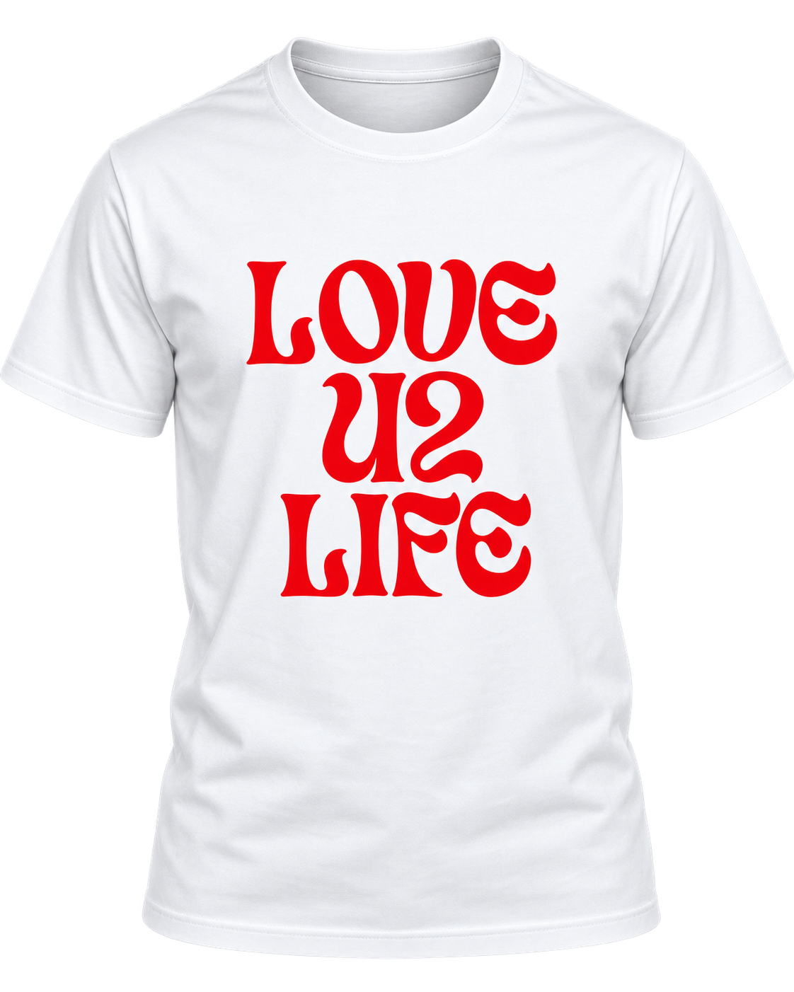 Love U2 Life Retro Tee, white shirt with red print