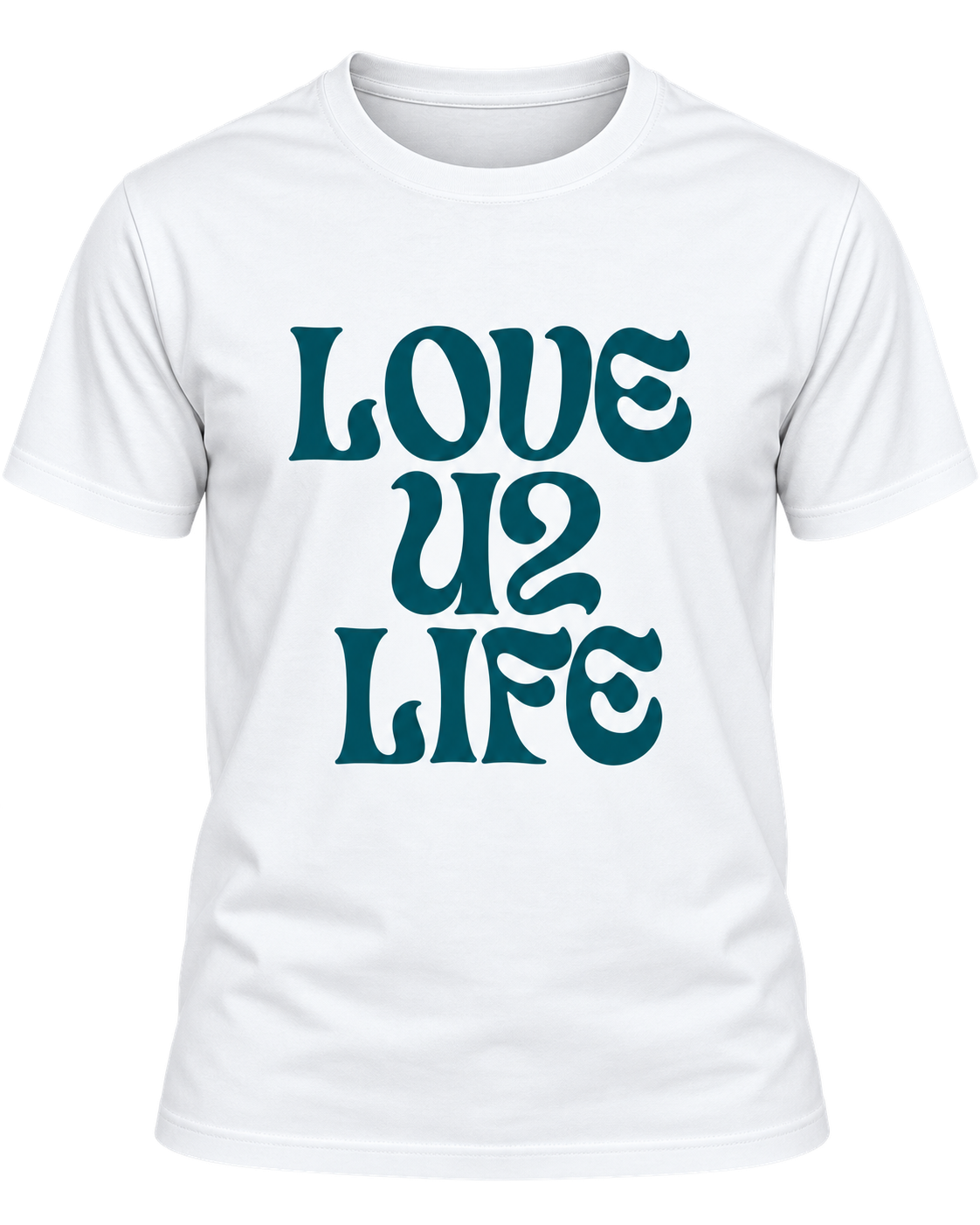Love U2 Life Retro Tee, white shirt with teal print