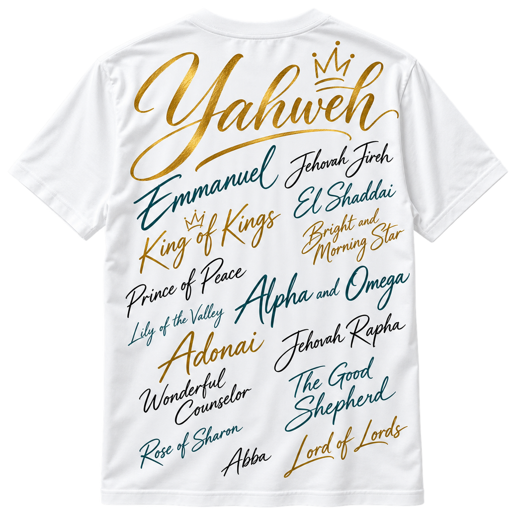 White | Yahweh Known by Many Names Tee back view