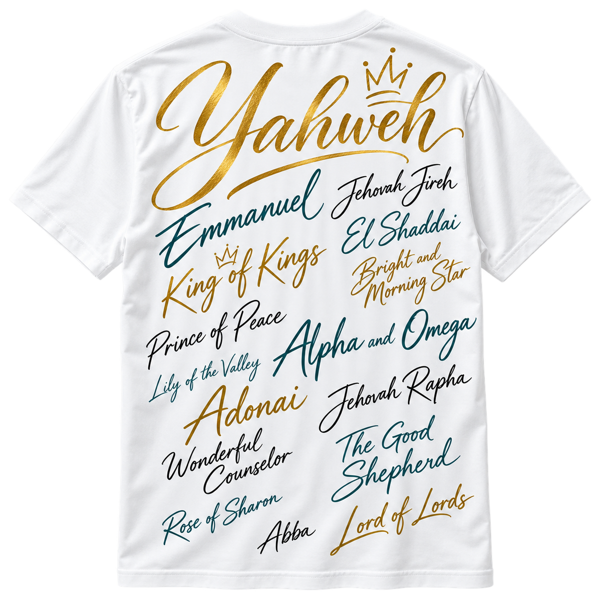 White | Yahweh Known by Many Names Tee back view