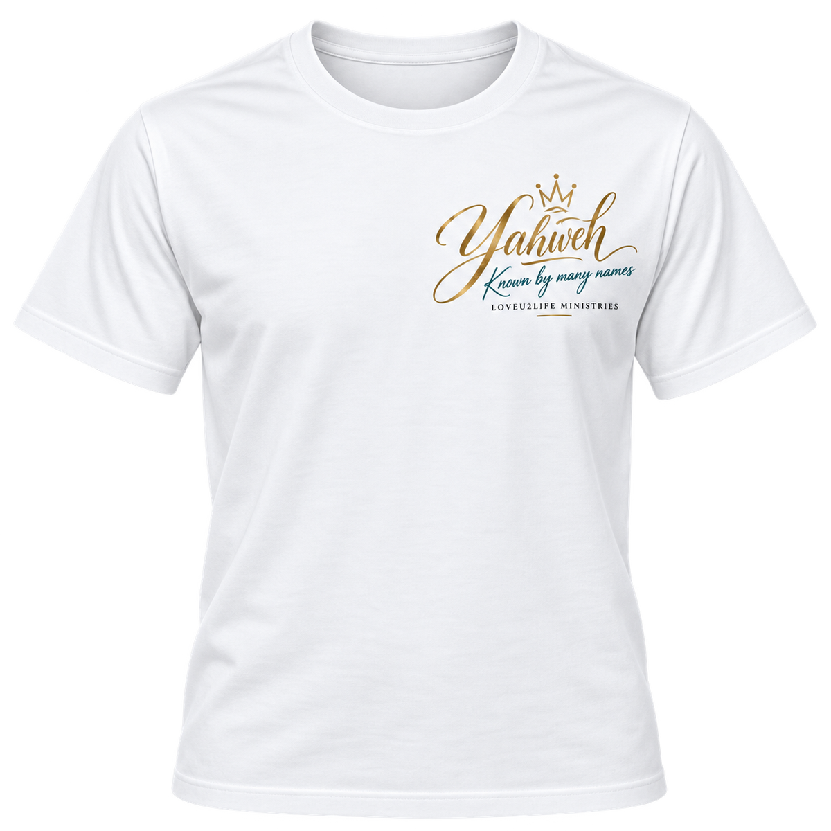 White | Yahweh Known by Many Names Tee front view