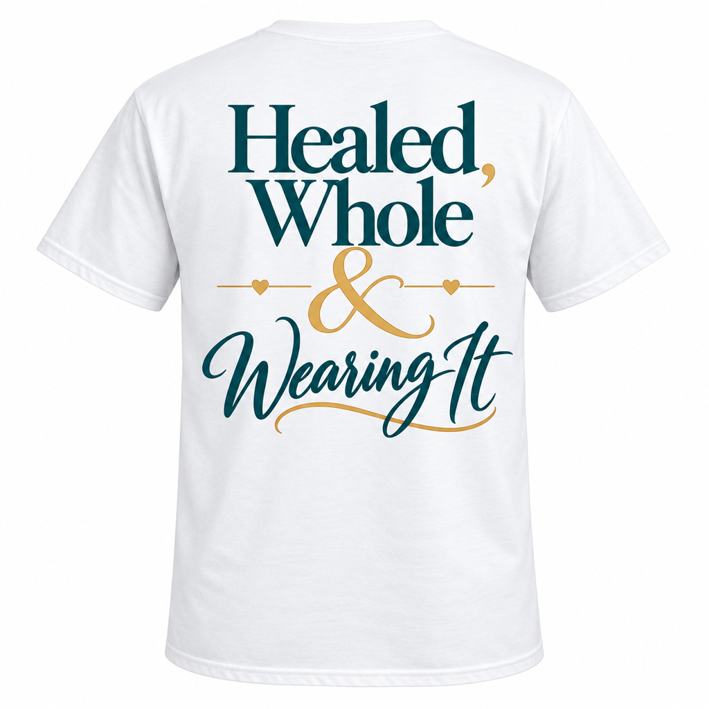 White Healed, Whole & Wearing It Signature Tee, front product view